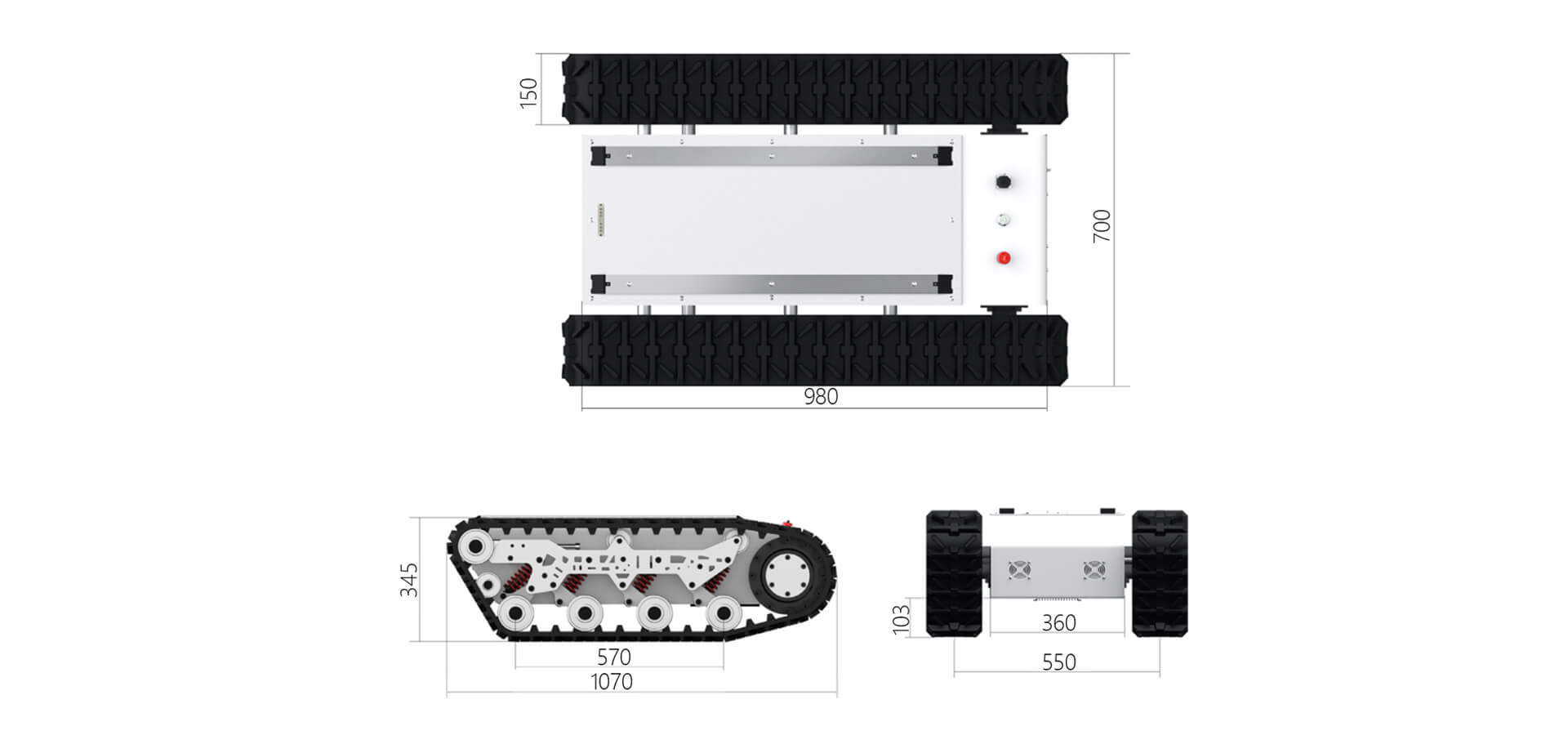 YUHESEN track differential steering UGV MID-01 robot tank chassis all terrain robot